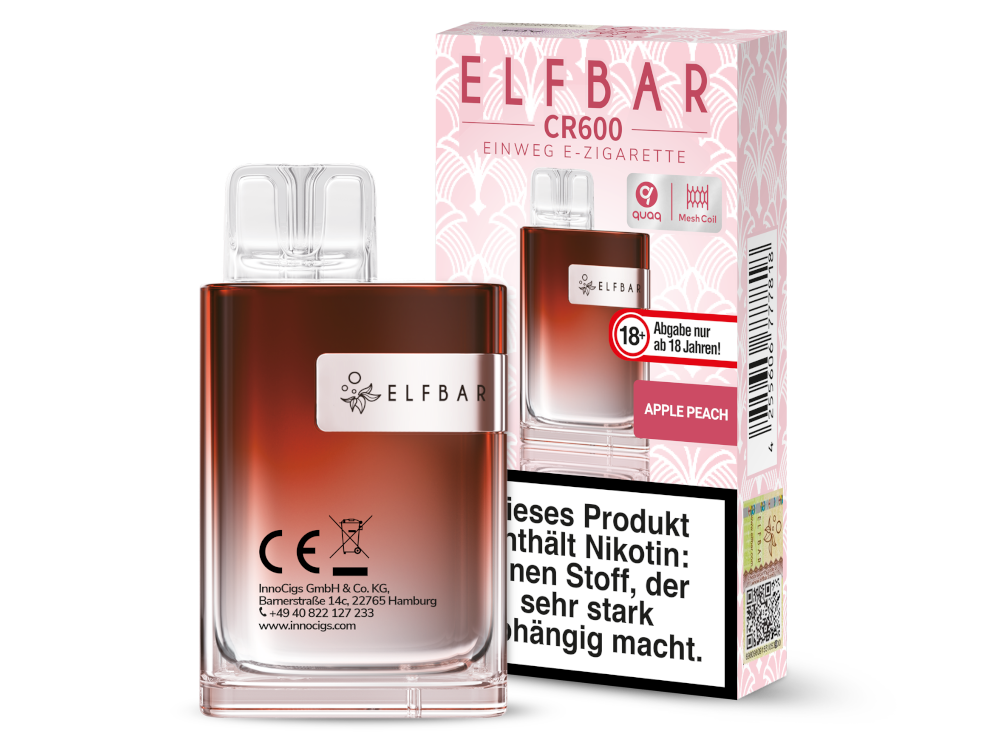 Elfbar - CR600 Einweg E-Zigarette - Apple Peach 20 mg/ml