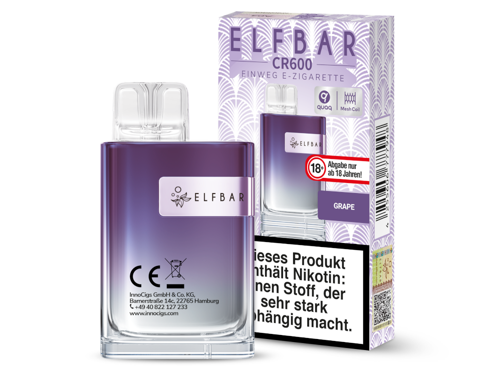 Elfbar - CR600 Einweg E-Zigarette - Grape 20 mg/ml
