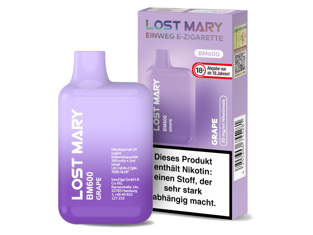 Lost Mary - BM600 Einweg E-Zigarette - Grape 20 mg/ml