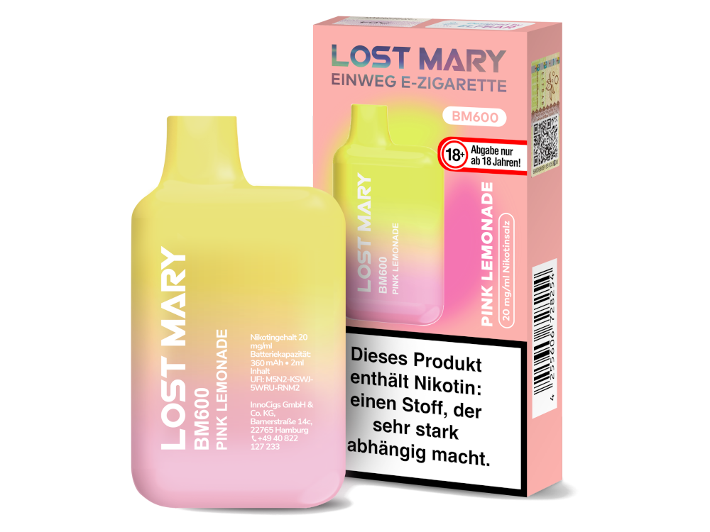 Lost Mary - BM600 Einweg E-Zigarette - Pink Lemonade 20 mg/ml