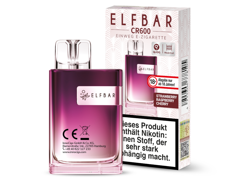 Elfbar - CR600 Einweg E-Zigarette - Strawberry Raspberry Cherry 20 mg/ml
