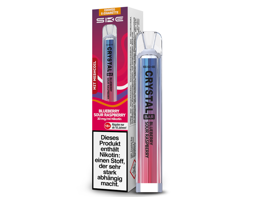 SKE - Crystal Bar Einweg E-Zigarette - Blueberry Sour Raspberry 20 mg/ml